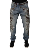 Jeans skinny en jean bleu clair brodés Dolce &amp; Gabbana