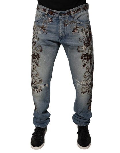 Dolce &amp; Gabbana lichtblauwe, geborduurde skinny jeans