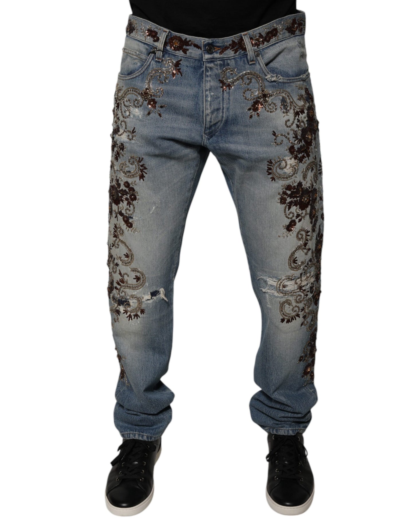 Dolce & Gabbana lichtblauwe, geborduurde skinny jeans