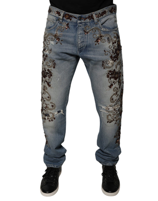 Dolce & Gabbana lichtblauwe, geborduurde skinny jeans