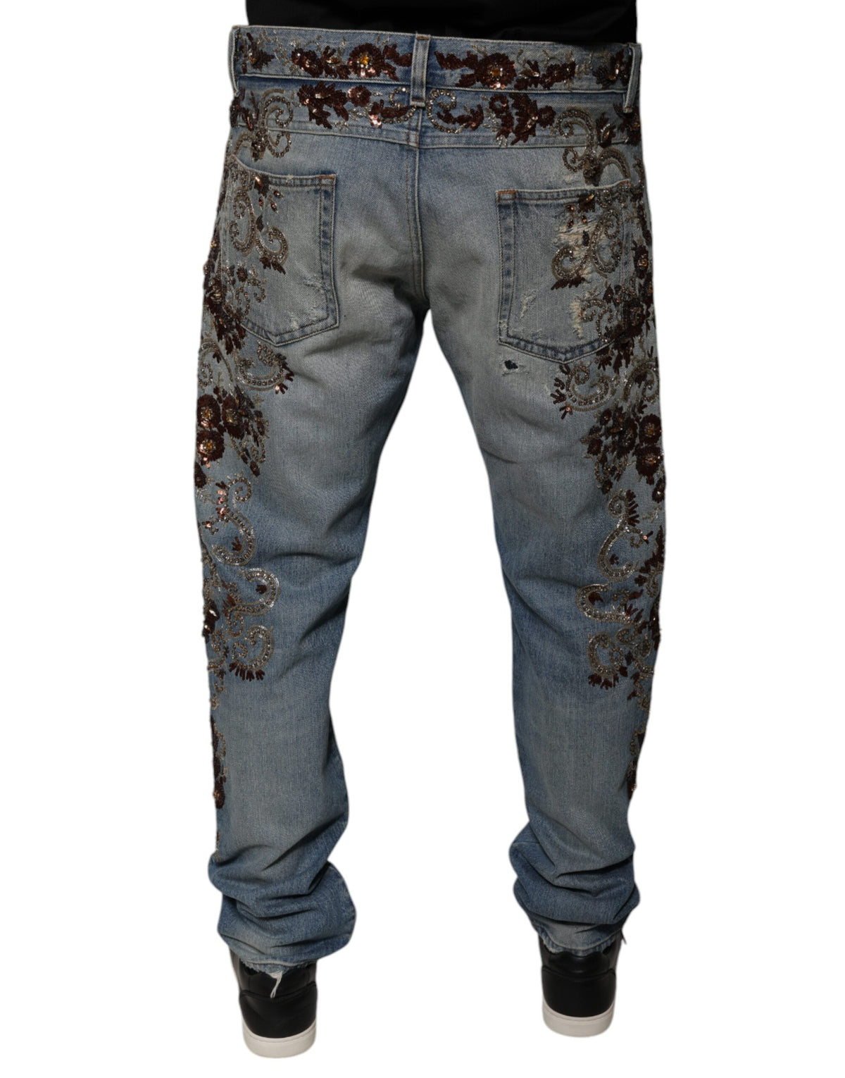 Jeans skinny en jean bleu clair brodés Dolce &amp; Gabbana
