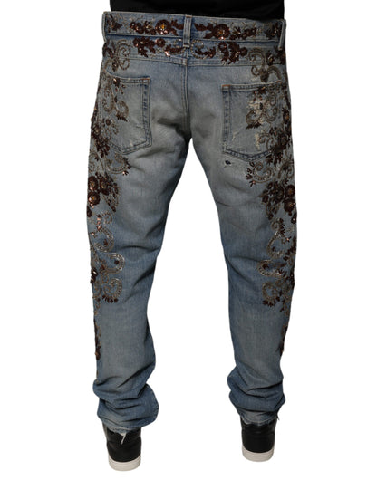 Dolce & Gabbana lichtblauwe, geborduurde skinny jeans