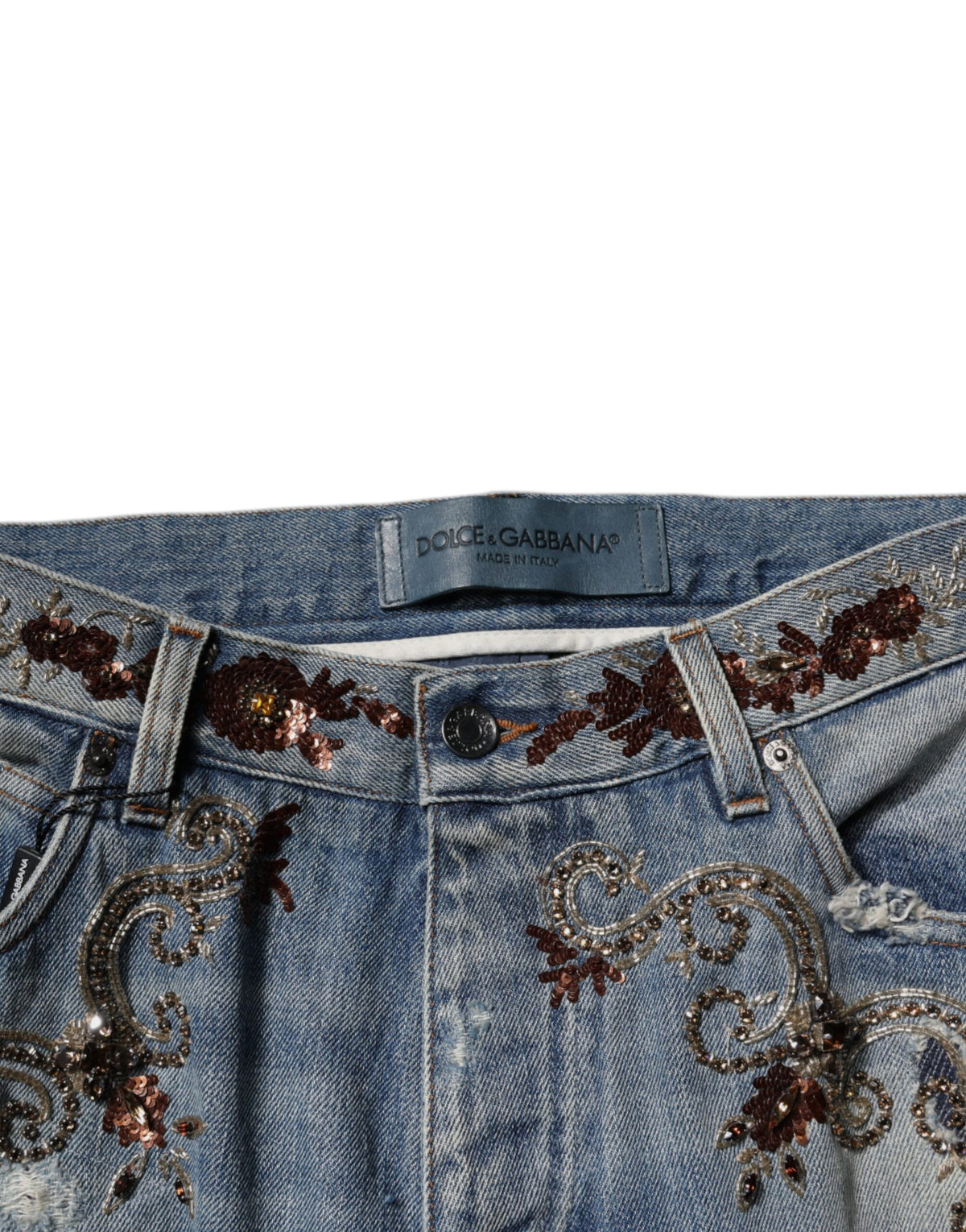 Jeans skinny en jean bleu clair brodés Dolce &amp; Gabbana