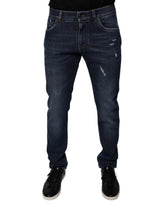 Jeans skinny en coton bleu foncé avec logo Dolce &amp; Gabbana