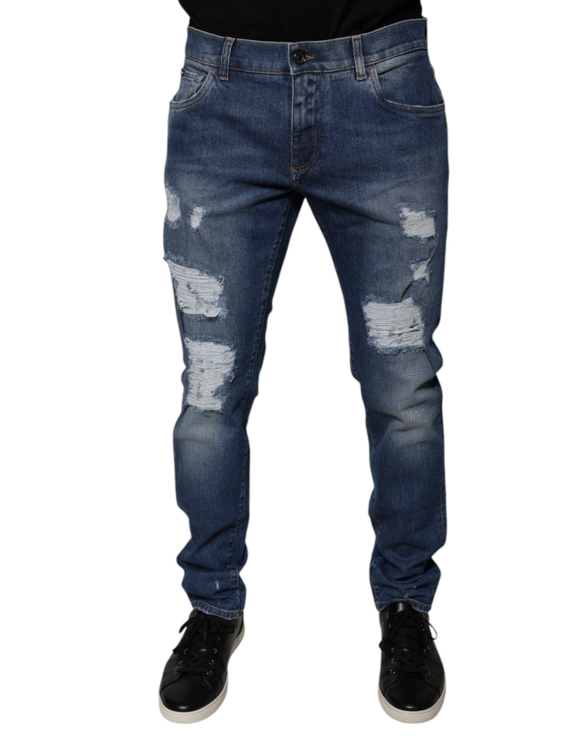 Jeans skinny en coton bleu délavé Dolce &amp; Gabbana