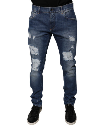 Dolce &amp; Gabbana blauwe, versleten skinny jeans van katoen