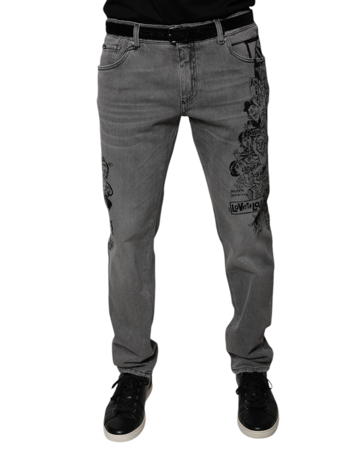 Jeans skinny en coton gris à imprimé graphique Dolce &amp; Gabbana
