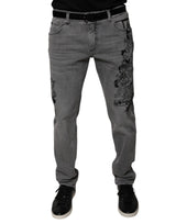 Jeans skinny en coton gris à imprimé graphique Dolce &amp; Gabbana