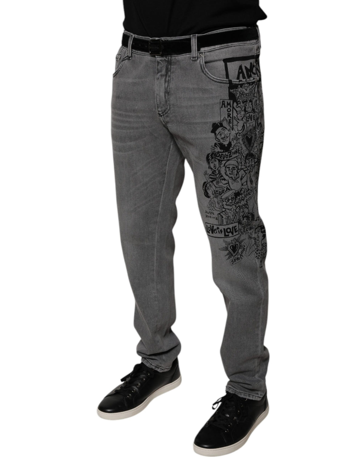 Jeans skinny en coton gris à imprimé graphique Dolce &amp; Gabbana