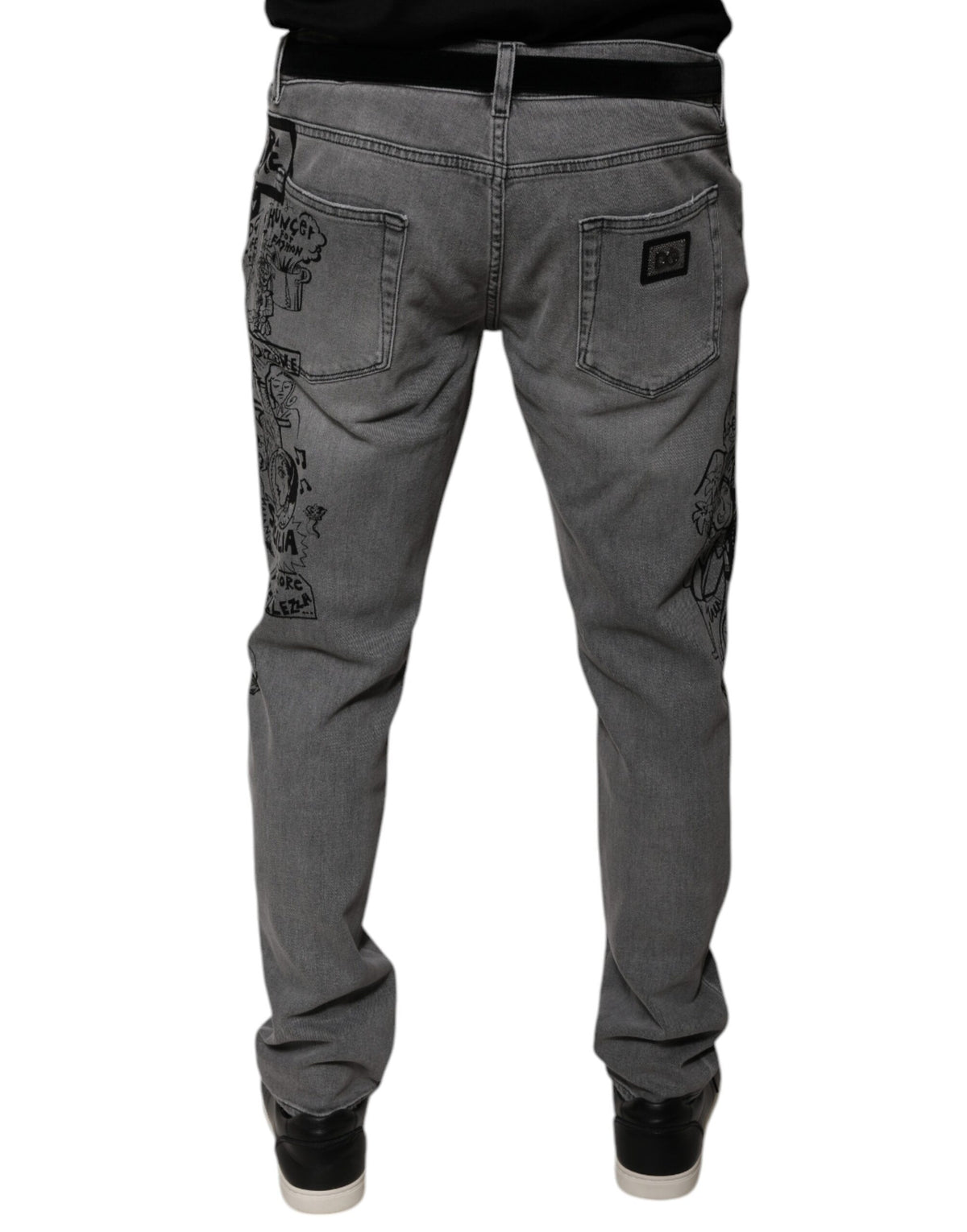 Jeans skinny en coton gris à imprimé graphique Dolce &amp; Gabbana