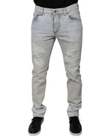 Jeans skinny en coton mélangé bleu clair, effet déchiré, Dolce &amp; Gabbana