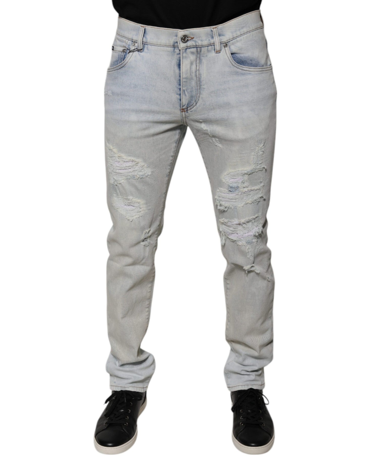 Dolce &amp; Gabbana lichtblauwe, versleten skinny jeans van gemengd katoen