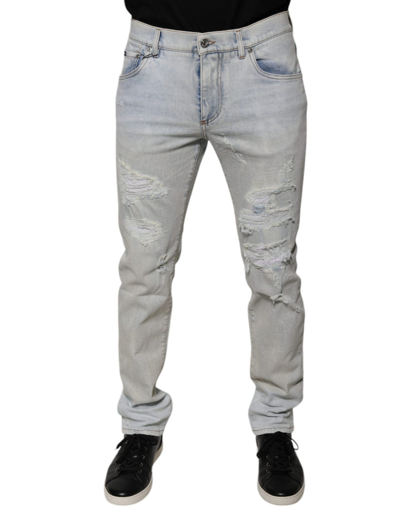 Jeans skinny en coton mélangé bleu clair, effet déchiré, Dolce &amp; Gabbana