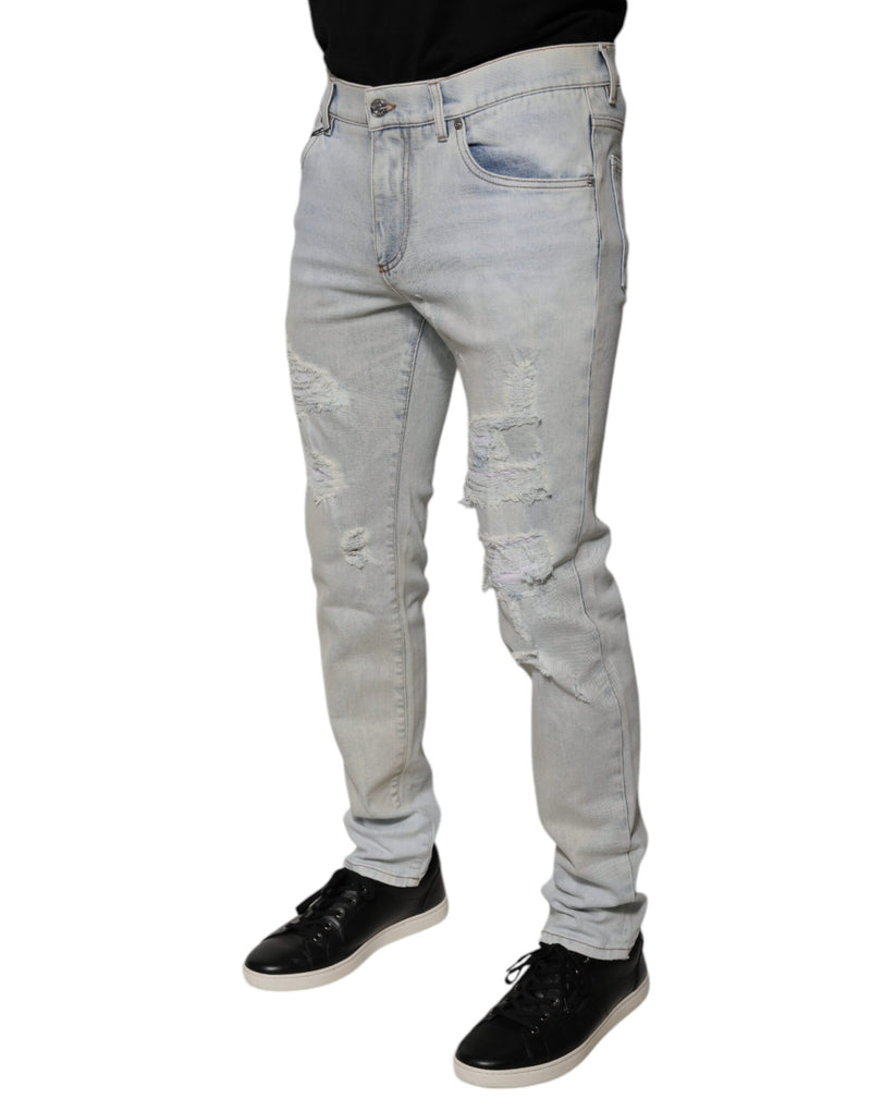 Jeans skinny en coton mélangé bleu clair, effet déchiré, Dolce &amp; Gabbana