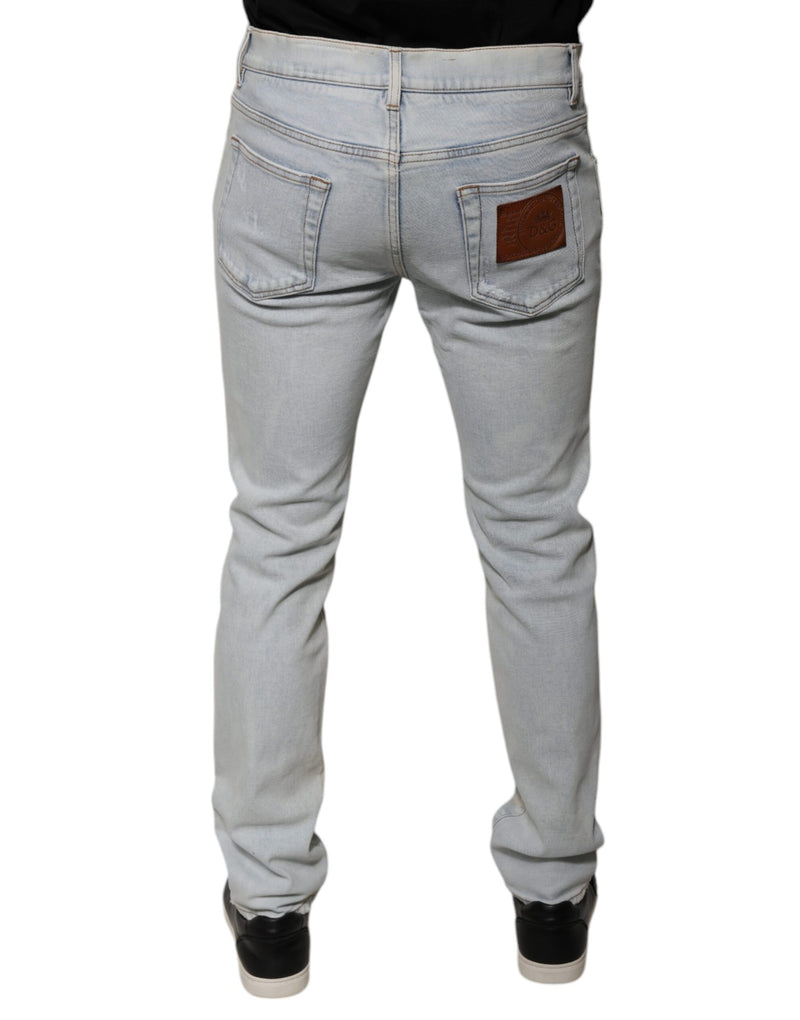 Jeans skinny en coton mélangé bleu clair, effet déchiré, Dolce &amp; Gabbana