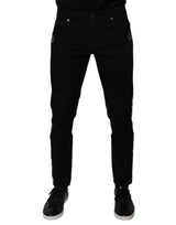Jeans skinny en jean noir à doublure blanche avec couronne Dolce &amp; Gabbana
