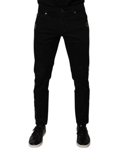 Jeans skinny en jean noir à doublure blanche avec couronne Dolce &amp; Gabbana