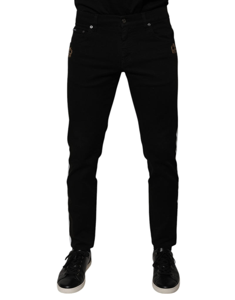 Jeans skinny en jean noir à doublure blanche avec couronne Dolce &amp; Gabbana