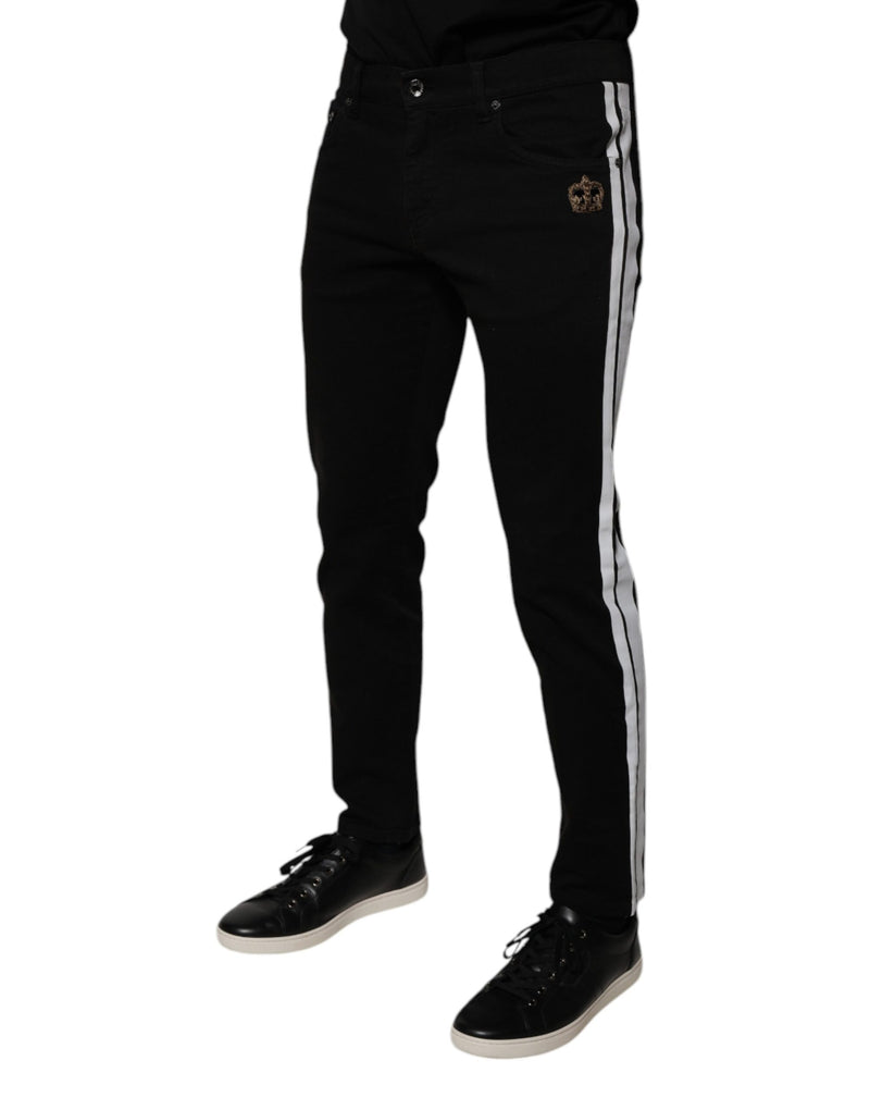 Jeans skinny en jean noir à doublure blanche avec couronne Dolce &amp; Gabbana