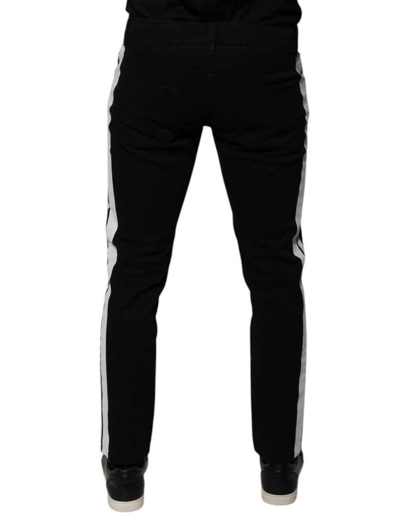 Jeans skinny en jean noir à doublure blanche avec couronne Dolce &amp; Gabbana