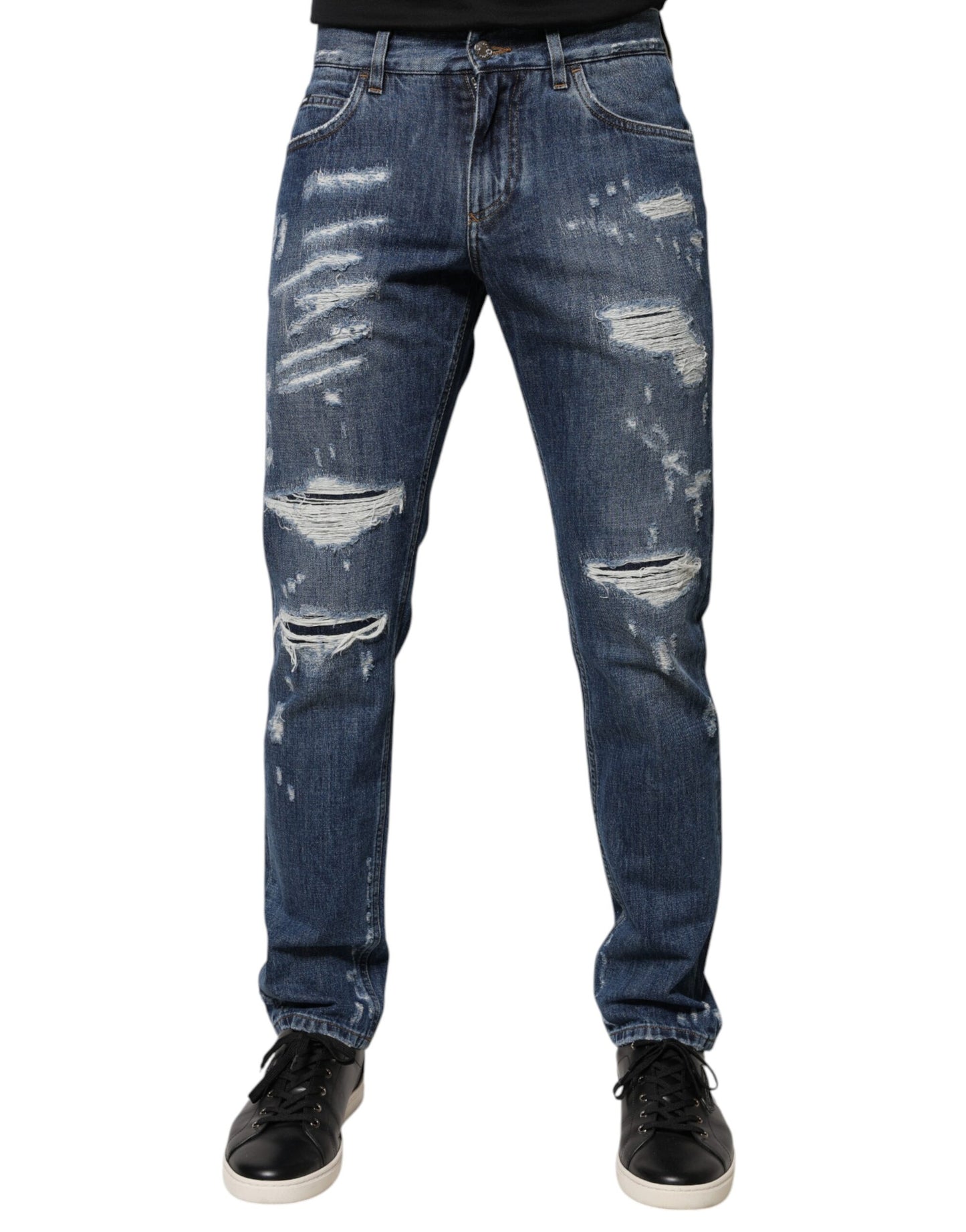 Dolce &amp; Gabbana blauwe, versleten skinny jeans van katoen