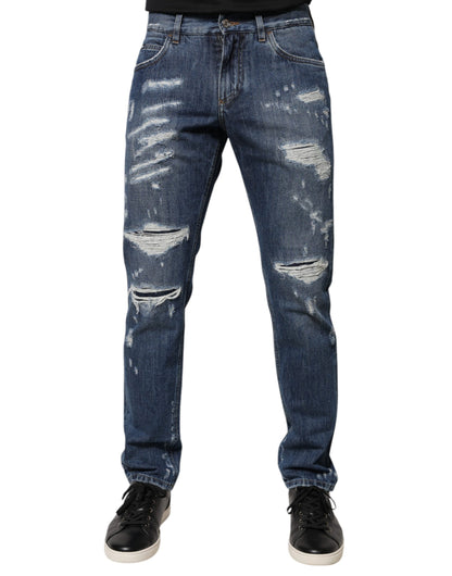 Dolce &amp; Gabbana blauwe, versleten skinny jeans van katoen