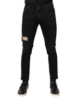 Jeans skinny en coton noir délavé avec logo Dolce &amp; Gabbana