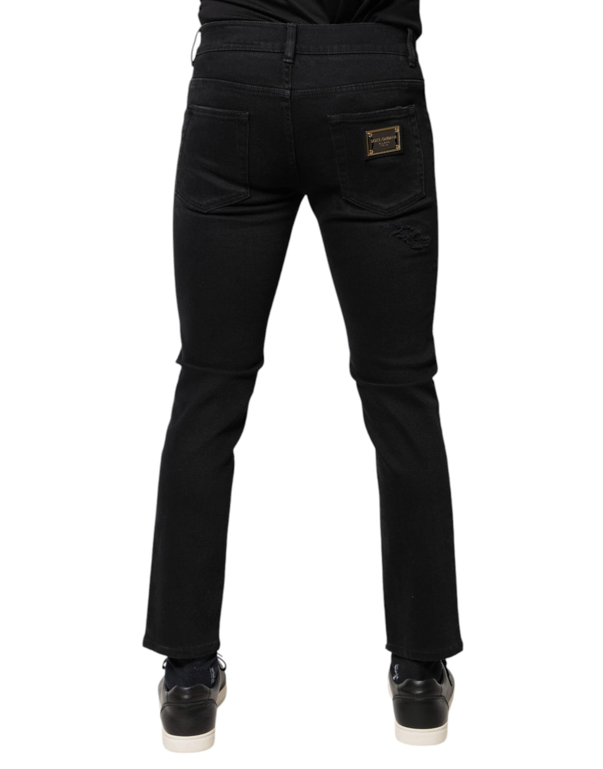 Jeans skinny en coton noir délavé avec logo Dolce &amp; Gabbana