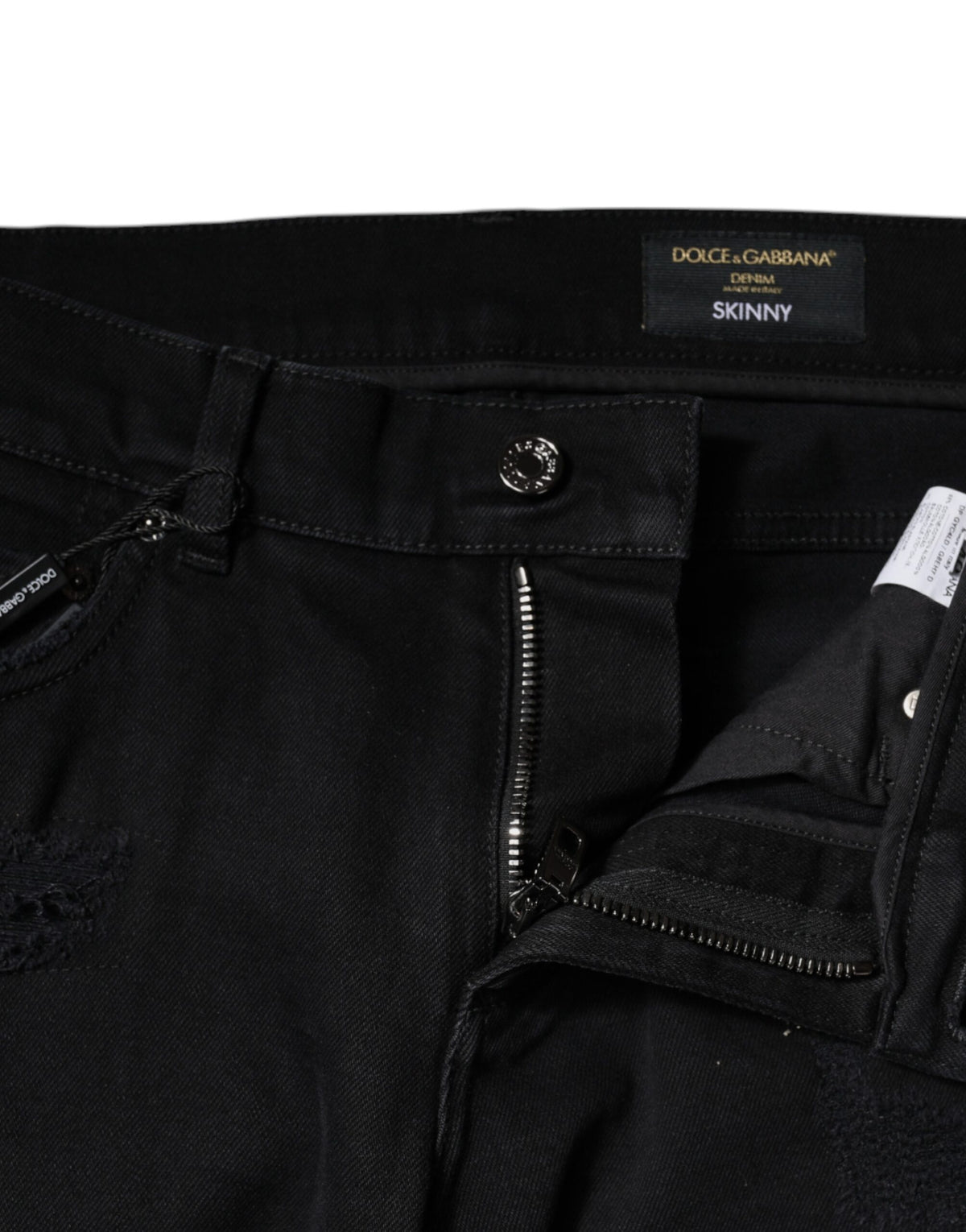 Jeans skinny en coton noir délavé avec logo Dolce &amp; Gabbana