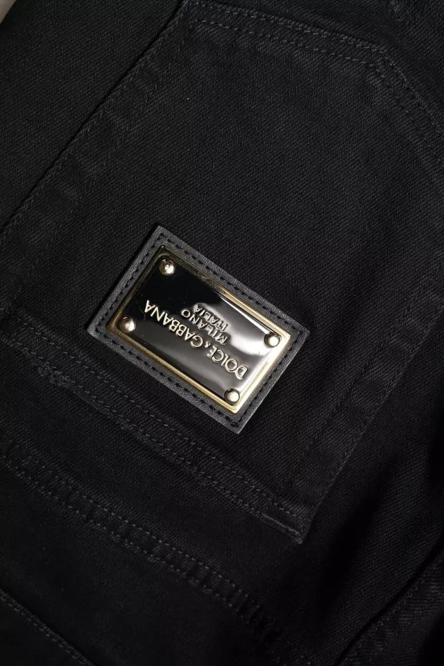 Jeans skinny en coton noir délavé avec logo Dolce &amp; Gabbana