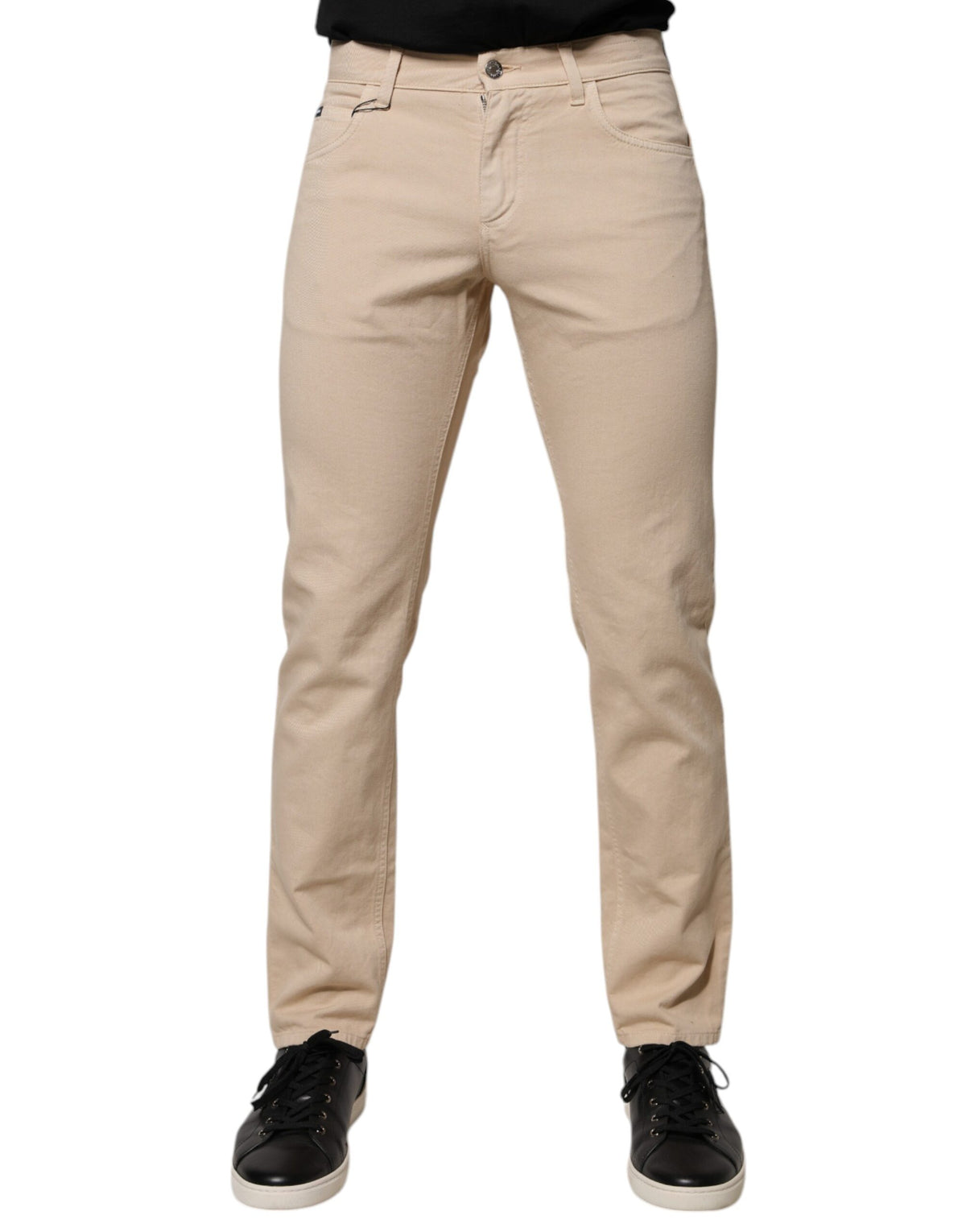 Jeans en coton stretch beige pour homme, coupe droite, Dolce &amp; Gabbana