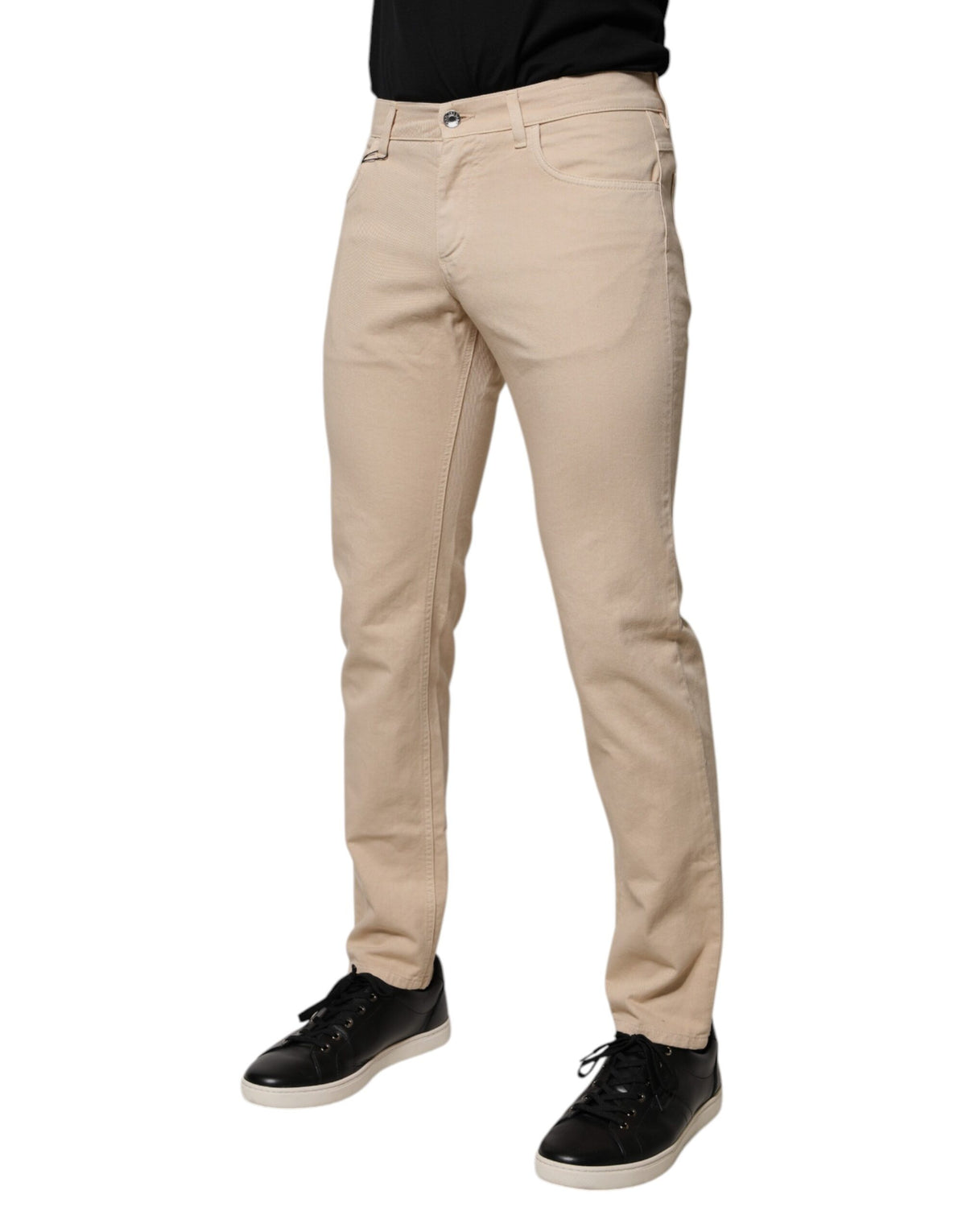 Jeans en coton stretch beige pour homme, coupe droite, Dolce &amp; Gabbana
