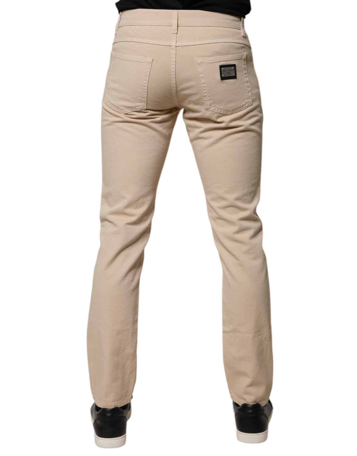 Jeans en coton stretch beige pour homme, coupe droite, Dolce &amp; Gabbana