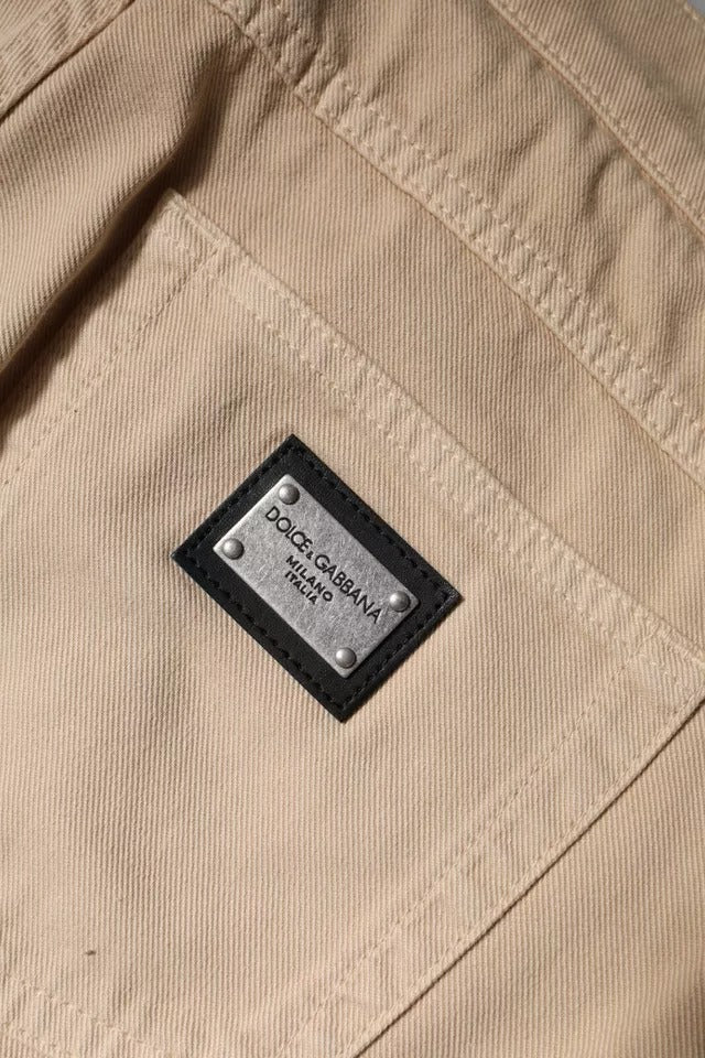 Jeans en coton stretch beige pour homme, coupe droite, Dolce &amp; Gabbana