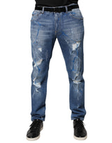 Jeans skinny en coton stretch bleu délavé Dolce &amp; Gabbana
