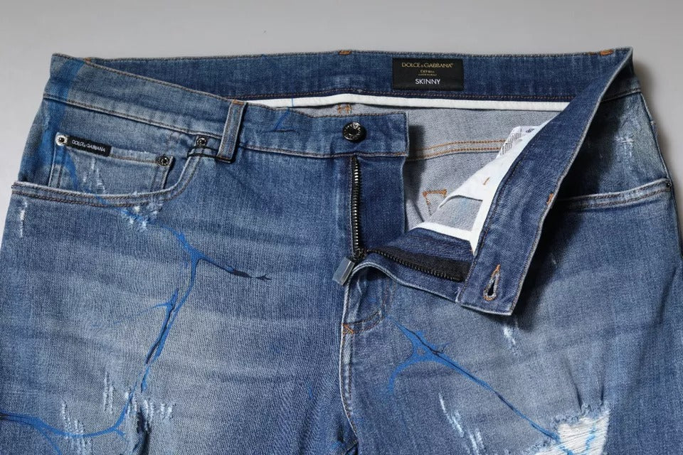 Jeans skinny en coton stretch bleu délavé Dolce &amp; Gabbana