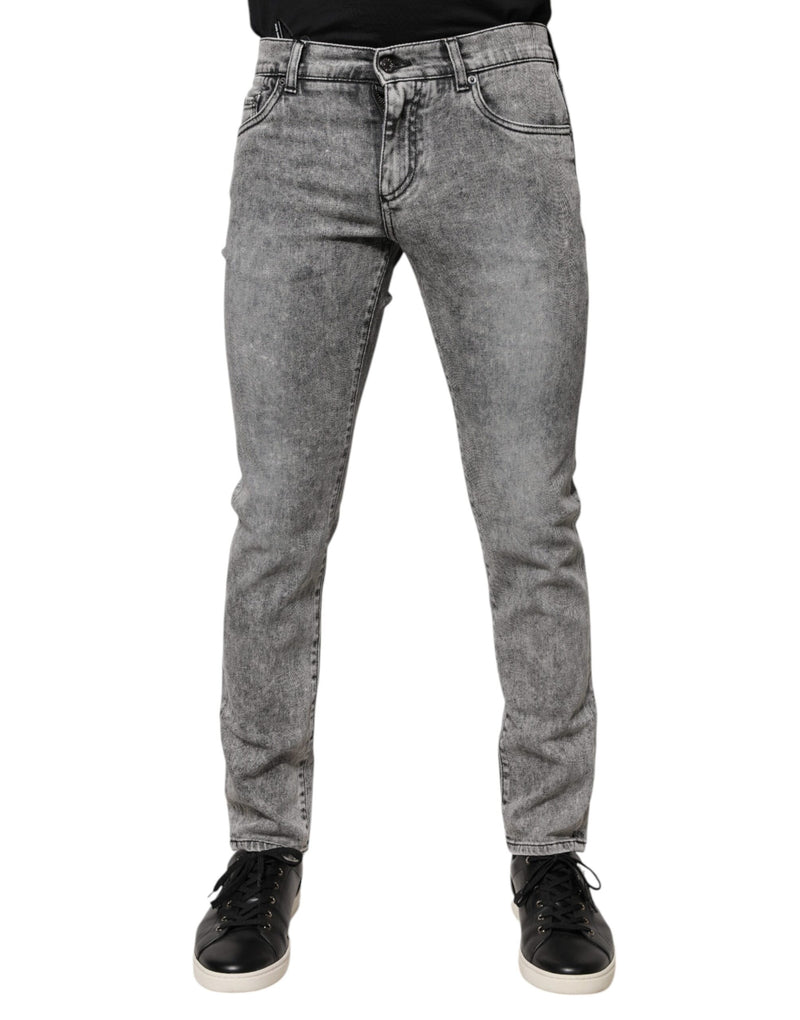 Dolce &amp; Gabbana grijze katoenen slim fit jeans met logo-plaatje