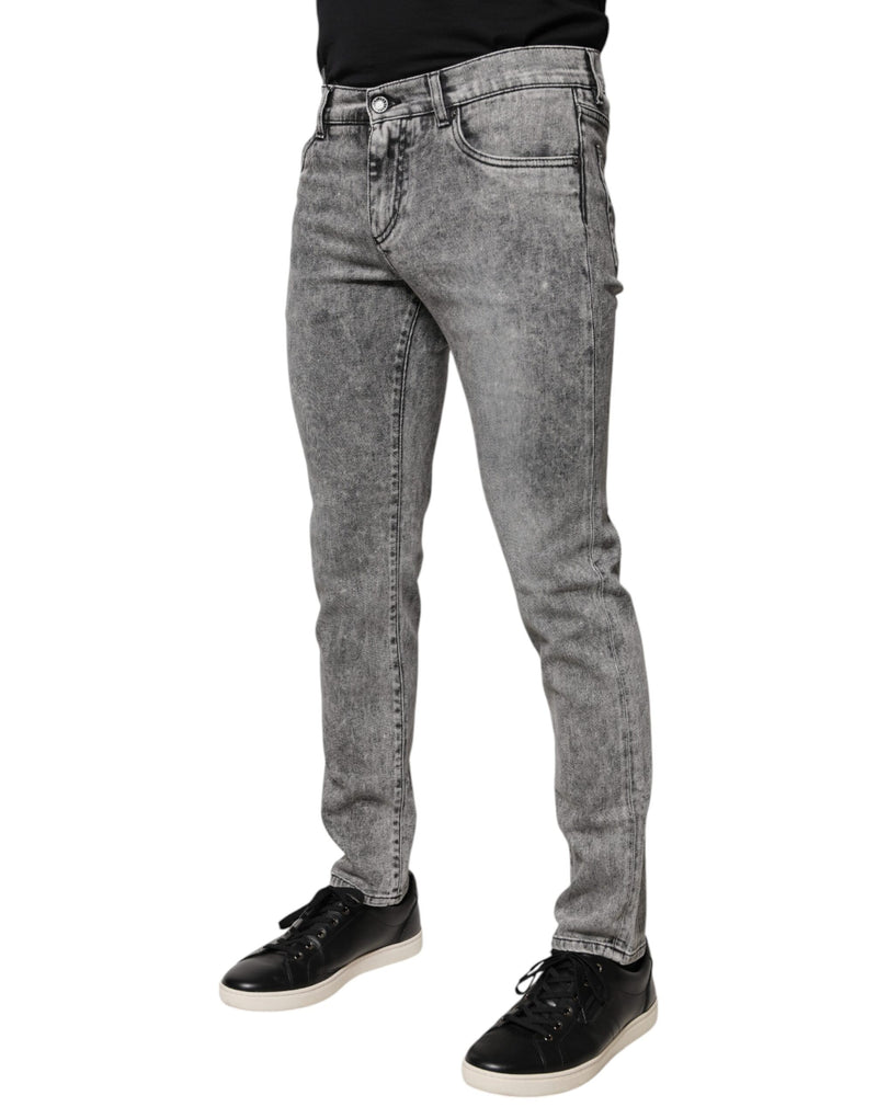Dolce &amp; Gabbana grijze katoenen slim fit jeans met logo-plaatje