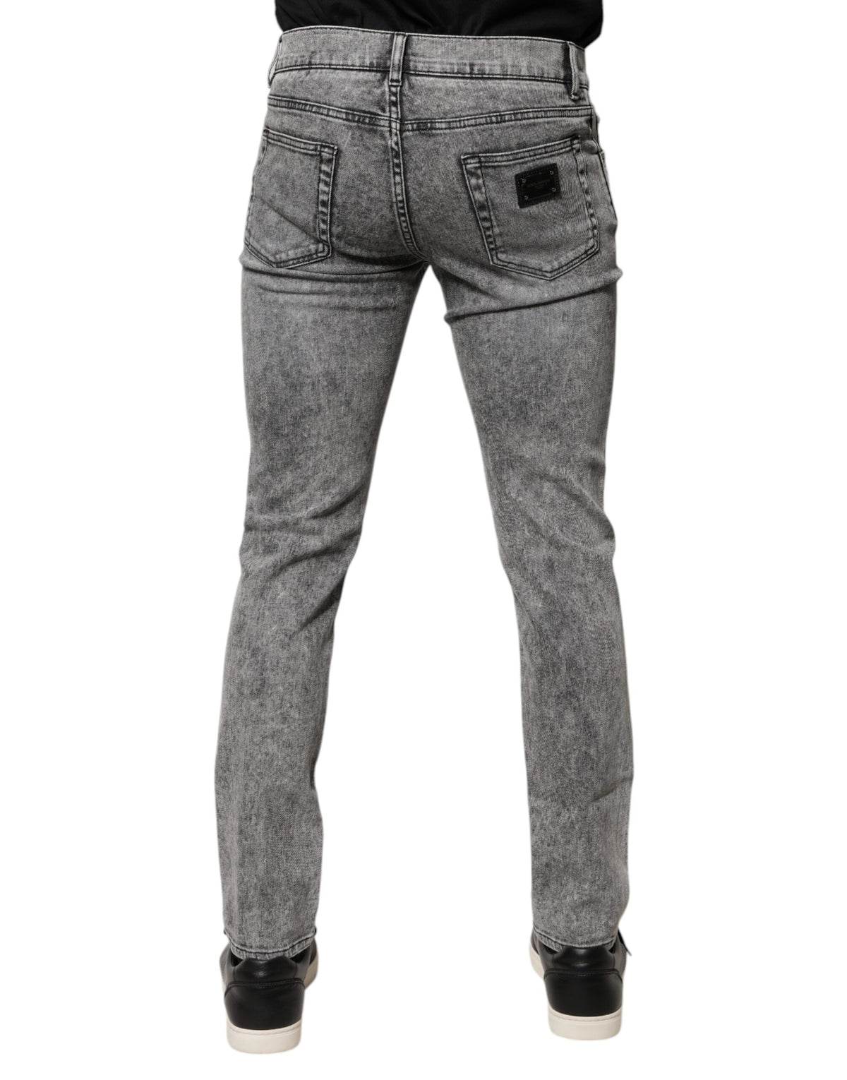 Jeans slim en coton gris avec plaque logo Dolce &amp; Gabbana