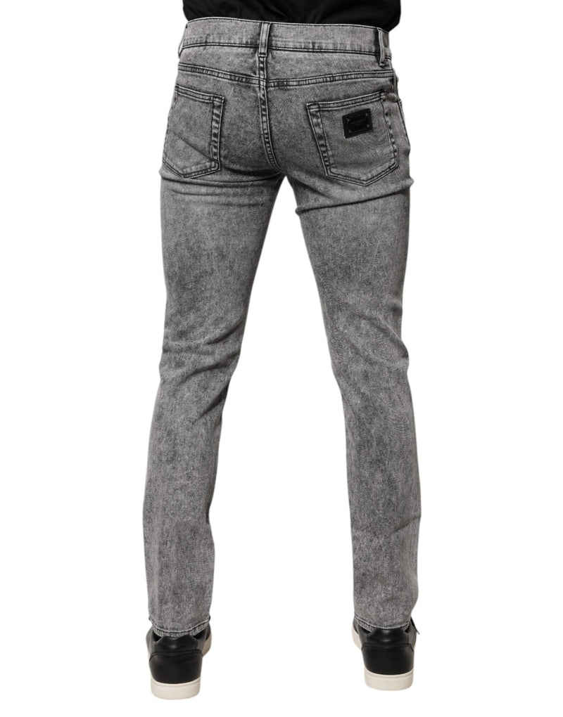 Dolce &amp; Gabbana grijze katoenen slim fit jeans met logo-plaatje