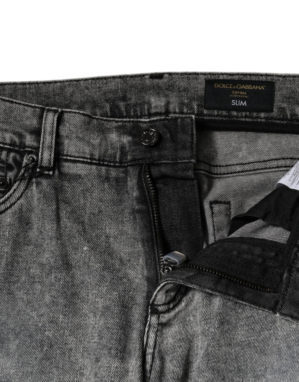 Jeans slim en coton gris avec plaque logo Dolce &amp; Gabbana