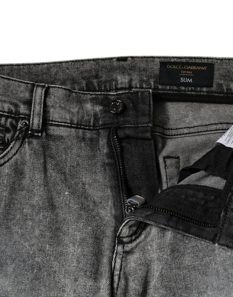 Dolce &amp; Gabbana grijze katoenen slim fit jeans met logo-plaatje
