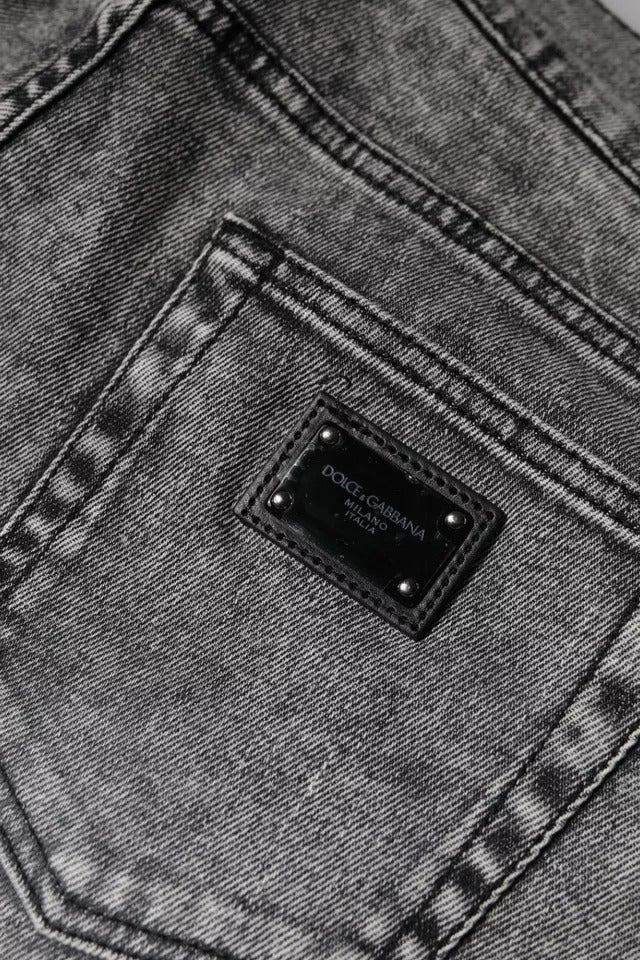 Dolce &amp; Gabbana grijze katoenen slim fit jeans met logo-plaatje