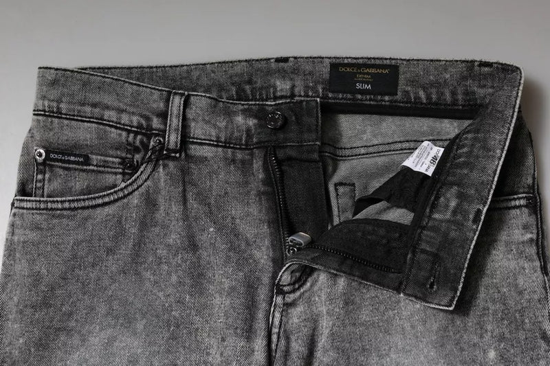 Dolce &amp; Gabbana grijze katoenen slim fit jeans met logo-plaatje