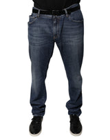 Jeans skinny en coton bleu foncé avec logo Dolce &amp; Gabbana