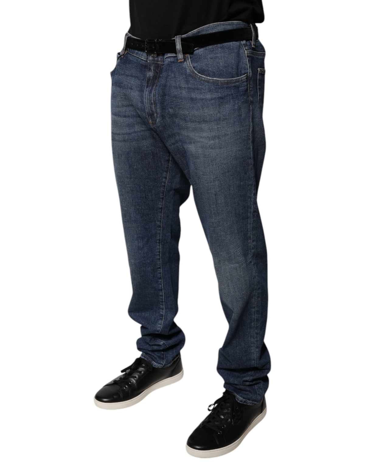 Jeans skinny en coton bleu foncé avec logo Dolce &amp; Gabbana