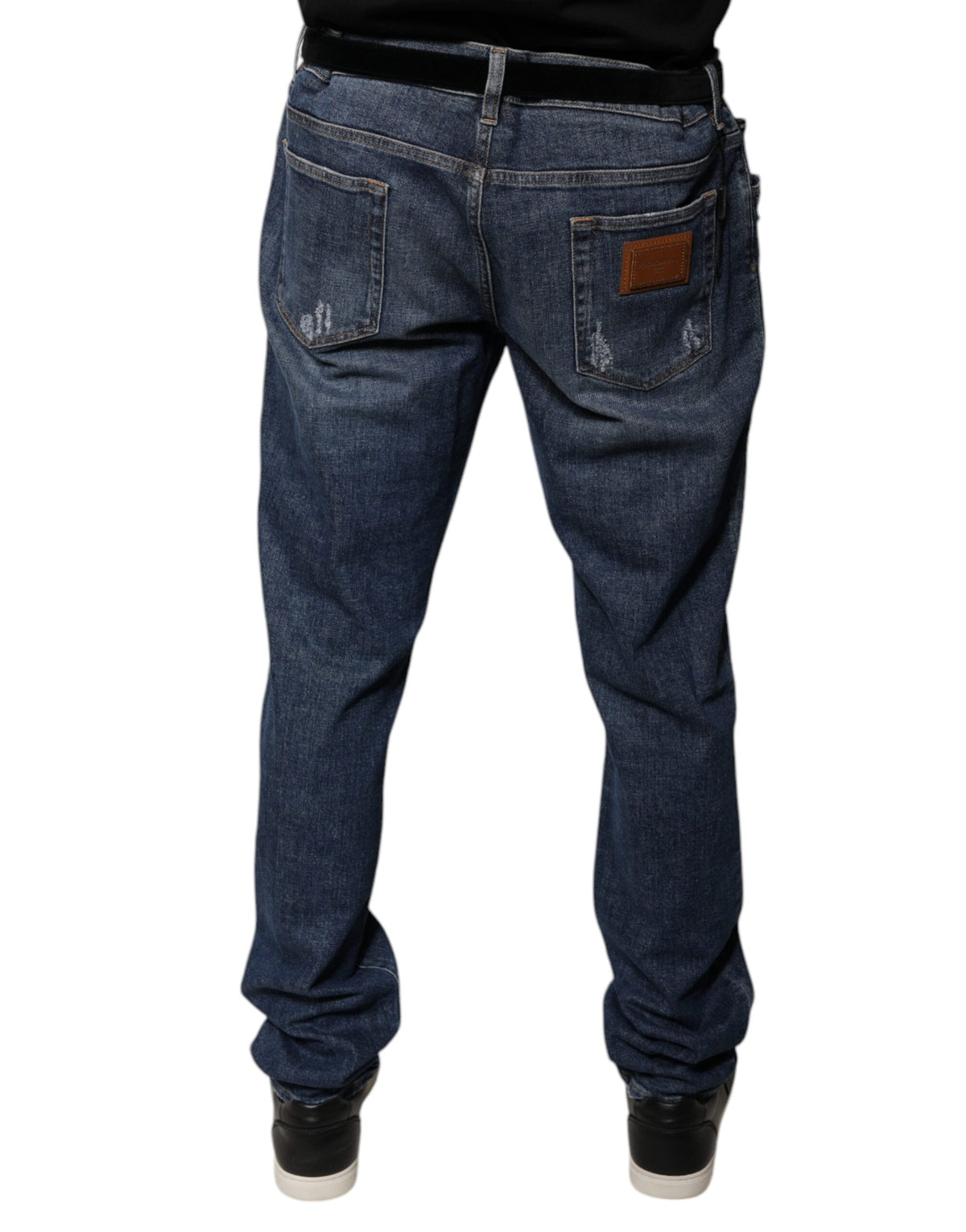 Jeans skinny en coton bleu foncé avec logo Dolce &amp; Gabbana