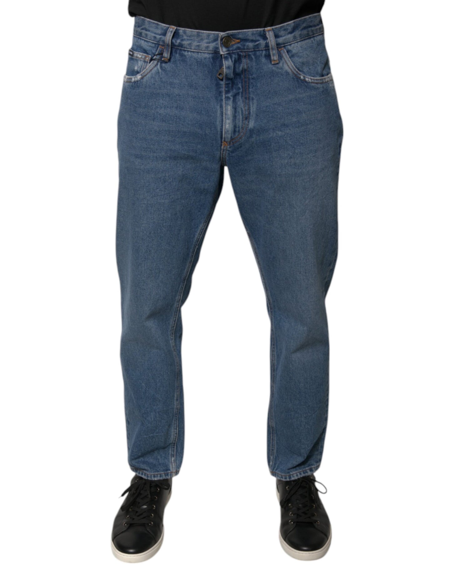 Dolce & Gabbana Blauwe Katoenen Jeans met Logo, Losse Pasvorm, Heren