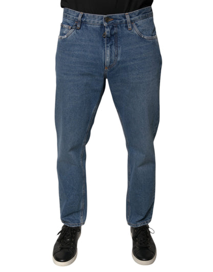 Dolce & Gabbana Blauwe Katoenen Jeans met Logo, Losse Pasvorm, Heren