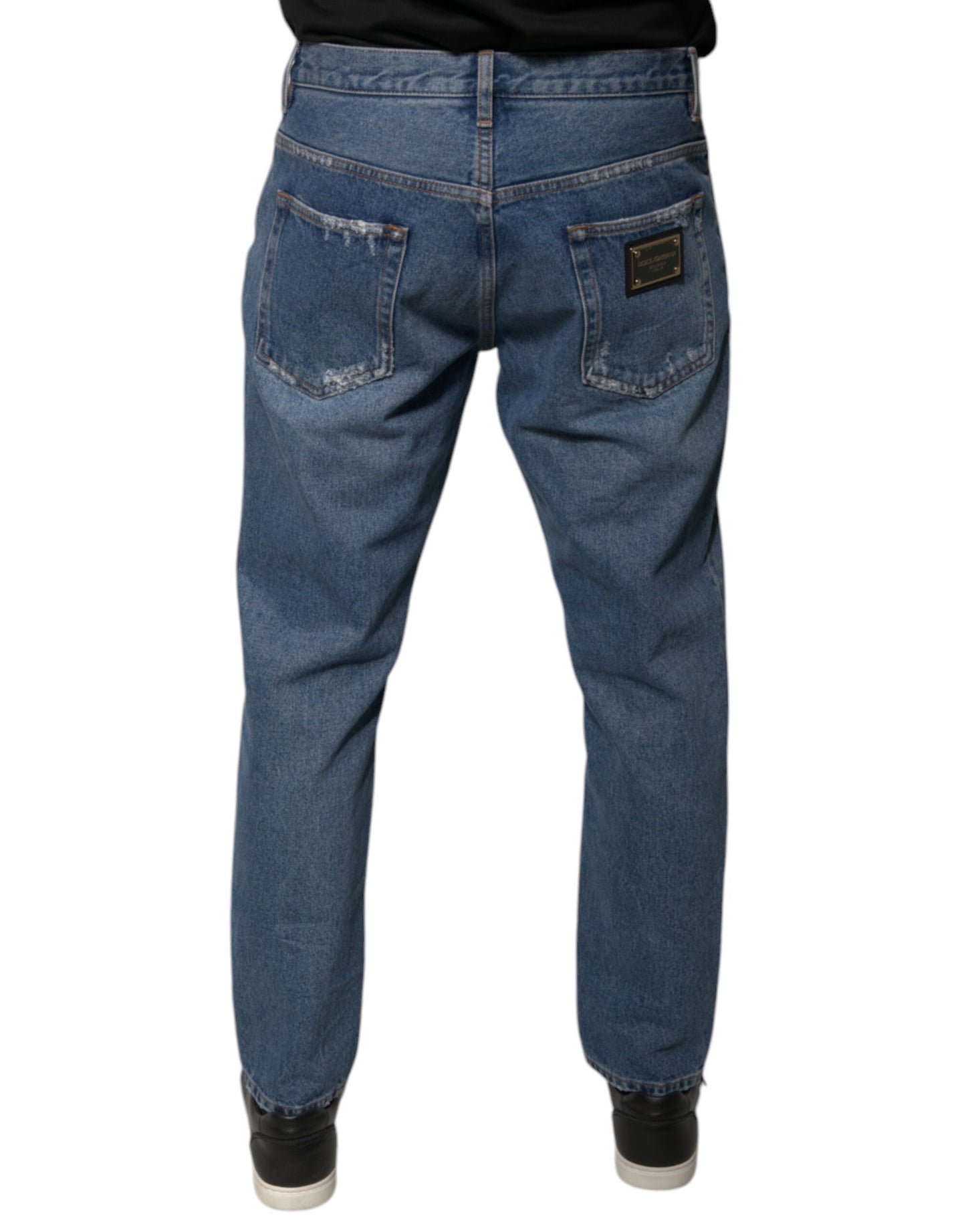 Dolce & Gabbana Blauwe Katoenen Jeans met Logo, Losse Pasvorm, Heren